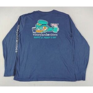 Vineyard Vines Shirt Mens Large Blue Long Sleeve St Paddys Day Whale Graphic Tee